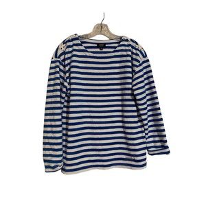 Jones New York Signature Women Blue Long Sleeve Top Large Lace Up Shoulder